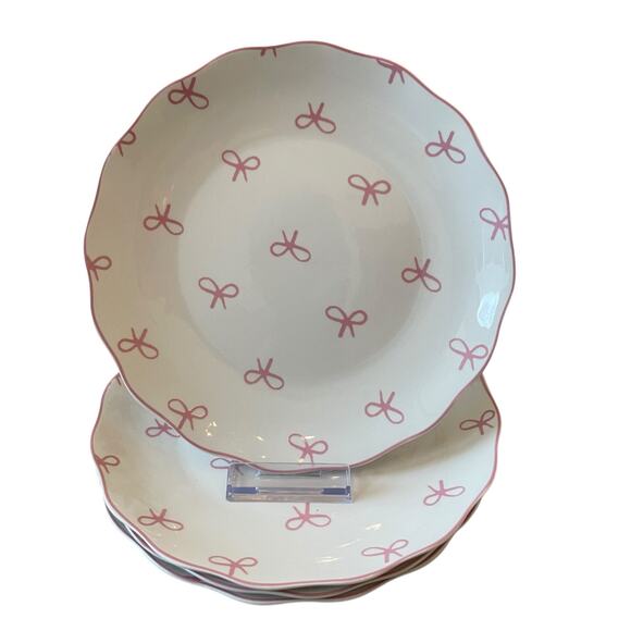 GODINGER Pink Bow 8in Salad Plates Set of 4 NEW - Picture 8 of 15